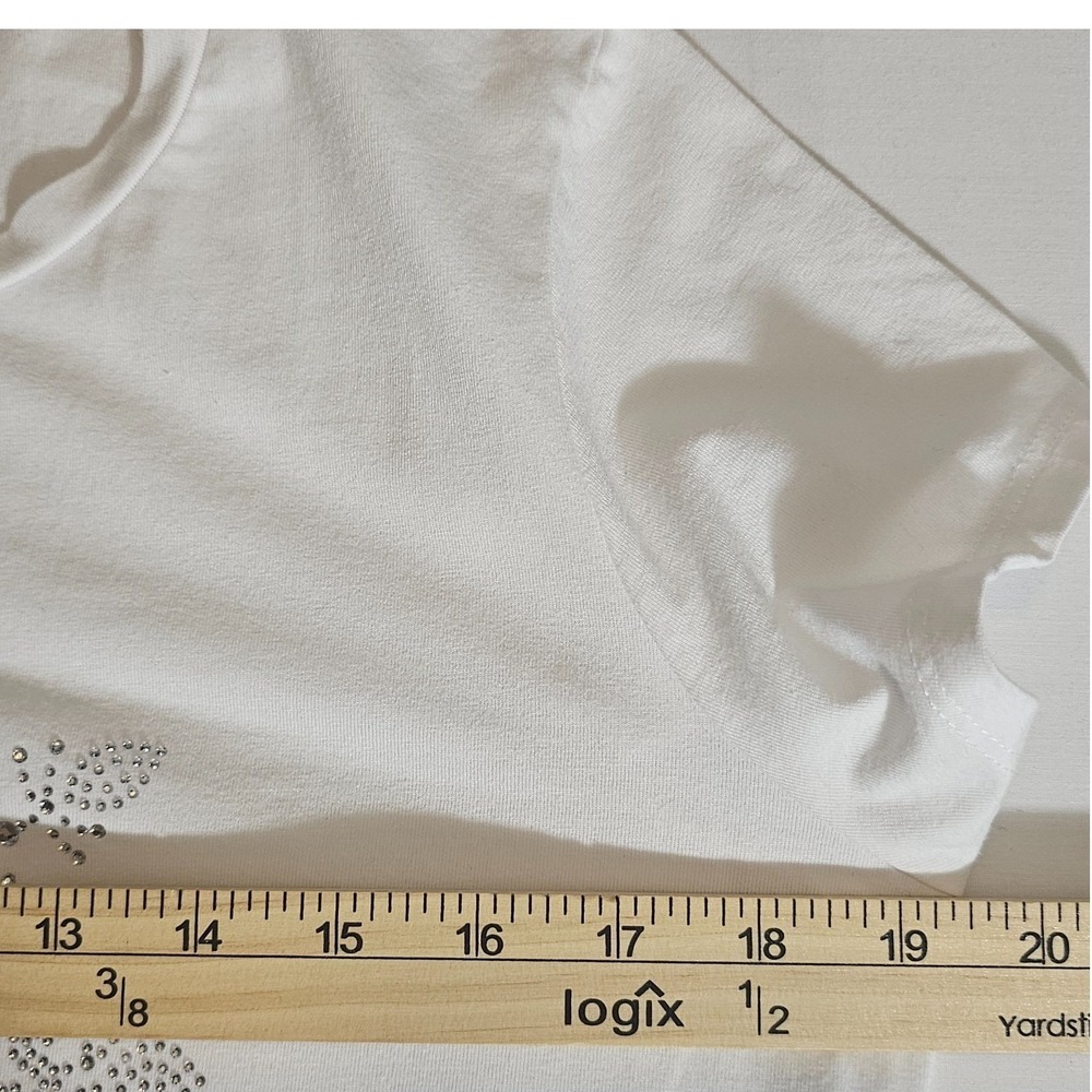 Guess Los Angeles Women's XL White Beaded Snowflake Short Sleeve T-Shirt Tee - Picture 8 of 10